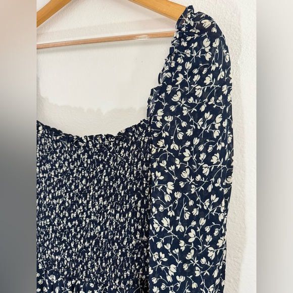 Reformation Kelli Smocked Bodice Fit & Flare Mini Dress Blue White Floral Sz L - Picture 8 of 15